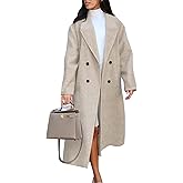 Kissonic Womens Long Pea Coat Winter Double Breasted Oversized Trench Coat Notch Lapel Overcoat Causal Dress Coat