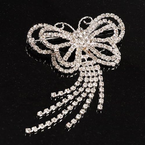 Striking Diamante Butterfly With Dangling Tail Brooch, silver, white / ivory, iridescent - Image 4