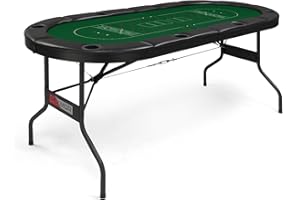 PEXMOR 8 Player Foldable Poker Table, Folding Texas Holdem Blackjack Casino Game Table w/Deeper Stainless Steel Cup Holders| Casino-Grade Felt| Water-Resistant Cushioned Rail, Fully Assembled