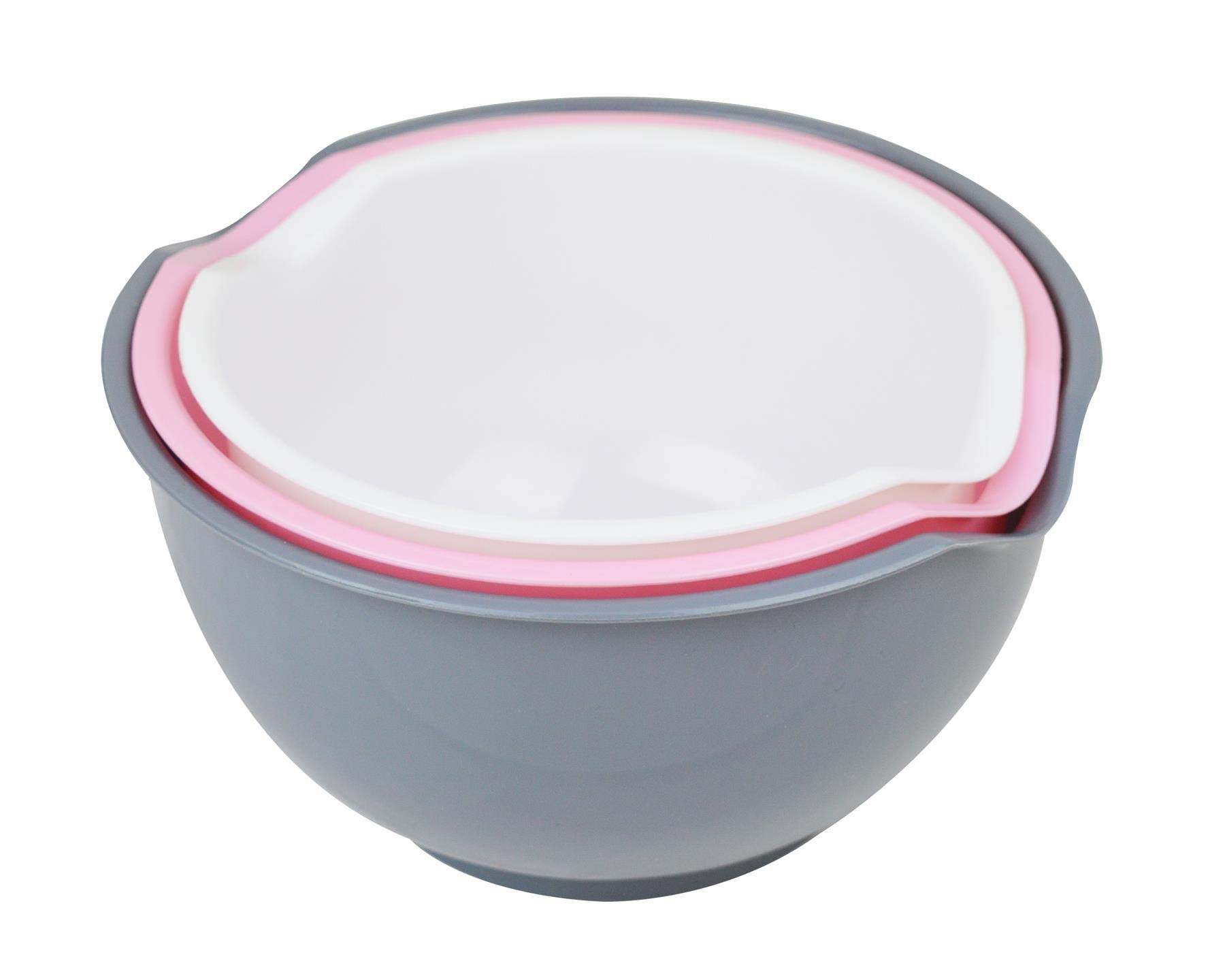 2l Pack Of 3 Pink Kitchen Baking & Mixing Plastic Bowls with NonSlip