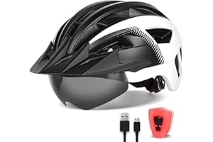 FUNWICT Adult Bike Helmet with Visor and Goggles for Men Women Mountain Road Bicycle Helmet Rechargeable Rear Light Cycling Helmet