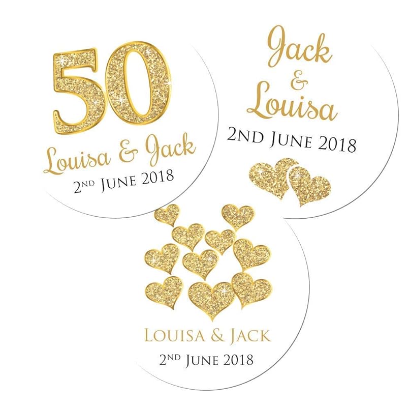 Personalised Wedding or Golden Wedding stickers pack of 24, 60 mm in