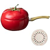 Enamel Cast Iron Stock Pot Tomato Cocotte, Tomato Shape Cooking Pot, 91oz Pot with lid and Heat Insulation Pad (Single handle)