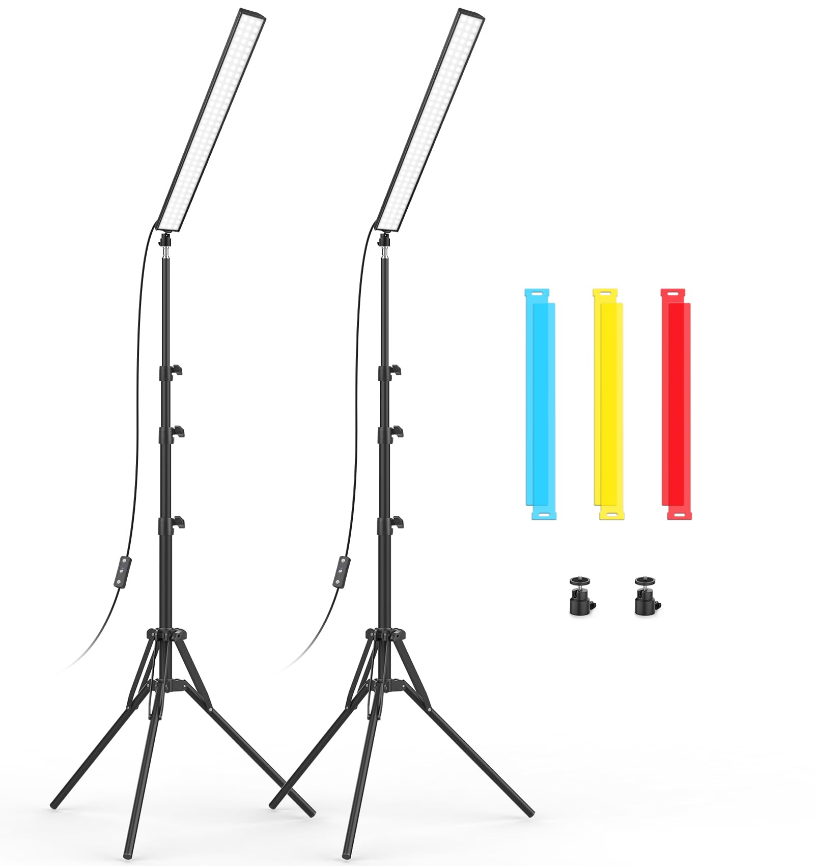 Photo 1 of 2 Pack LED Video Light Stick with 62.99'' Tripod Stand/Color Filter, Dimmable 2500K-8500K Studio Light Wand Photography Lighting Kit for Video Recording/Game Streaming/Photo Content/YouTube