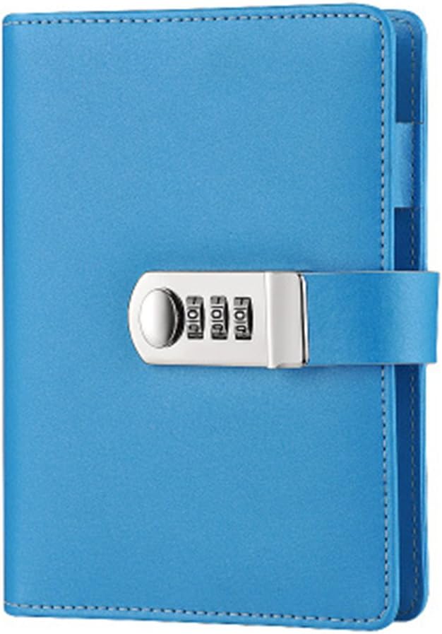 Refillable Lock Diary A6 Binder Journal Loose Leaf Spiral Password Notebook Combination Locking Journal blue