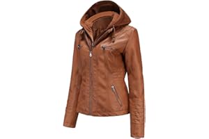 Tagoo Faux Leather Jacket Women Motorcycle Coat for Biker with Removable Hood Plus Size