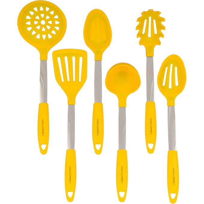 Yellow Kitchen Utensil Set Stainless Steel & Silicone