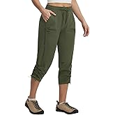 baleaf Women's Capri Pants with Zipper Pocket Lightweight Quick Dry Water Resistant Hiking Pants Adjustable Ankle Cuff