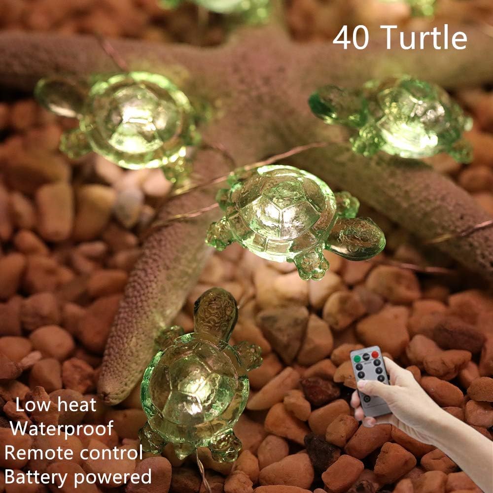 HDNICEZM Turtle Decorative String Lights 14.1 Ft 40 LED Weatherproof Battery Operated 8 Modes Turtle Fairy Lights for Holiday Weddings Bedrooms Party Decorations with Remote and Timer (Warm White)
