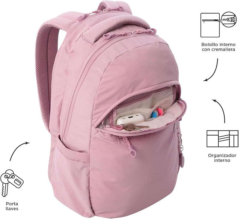 - Mochila para portátil de 15,4 polegadas, modelo Steif ino, capacidade 21 l, compartimento para tablets de 10", bolso para garrafa, alça de mala, encosto ergonómico, tiras em S, cor Keepsake Lilas.