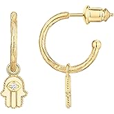 PAVOI 14K Gold Plated 925 Sterling Silver Post Huggie With Dangle | Butterfly, Evil Eye, Hamsa, Pearl Hoop Earring For Women | Trendy Dangle Hoop Earrings