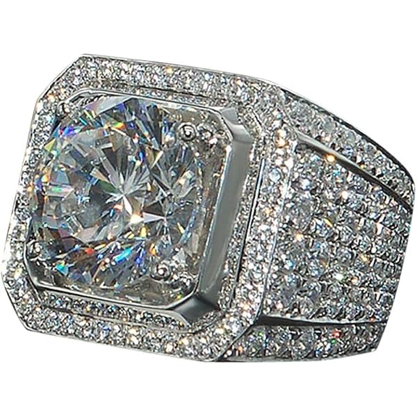 MIVEIVIA Iced Out Big Cube CZ Diamond Ring For Men - Heavy Bling Wedding Ring, Hip Hop Punk Style Stainless Steel, Radiant Party Jewelry - View #11