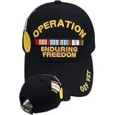 Cultural Exchange Operation Enduring Freedom Vet Ribbons with Medal Mens Cap [Black - Adjustable]