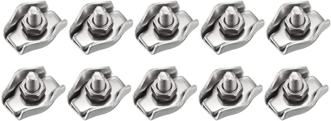 sourcing map 10Pcs 304 Stainless Steel Single Wire Rope Clip Cable Clamp Suit for 1.5-2mm Rope, 10pcs-1.5mm-2mm