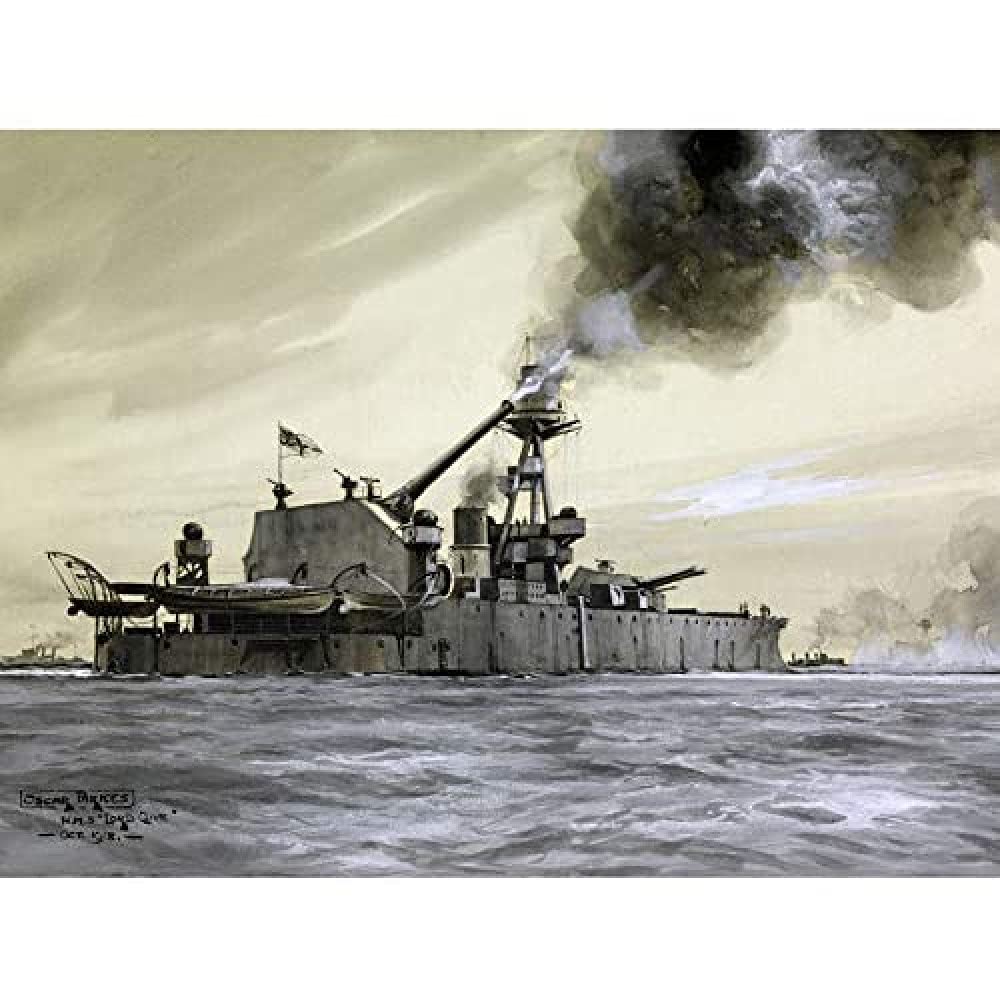 Parkes HMS Lord Clive Shelling German Forts War Painting Art Print Canvas Premium Wall Decor Poster Mural