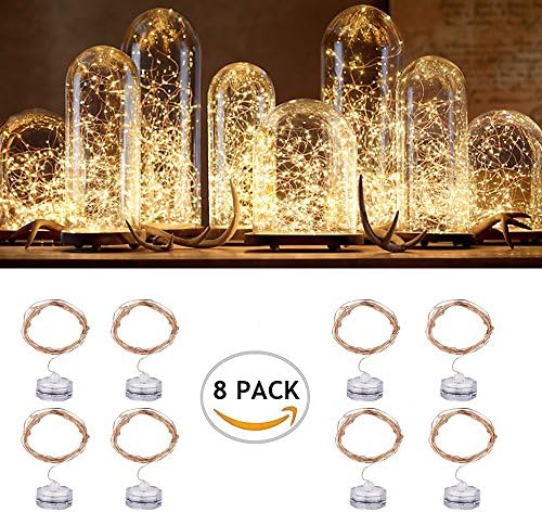 Conve4life 8PCS Battery Powered Fairy Lights, 7ft 20 Micro LEDs Warm White Battery Operated String Lights Decorative Indoor Starry Lights on Waterproof Copper Wire for Christmas Wedding Party Bottle