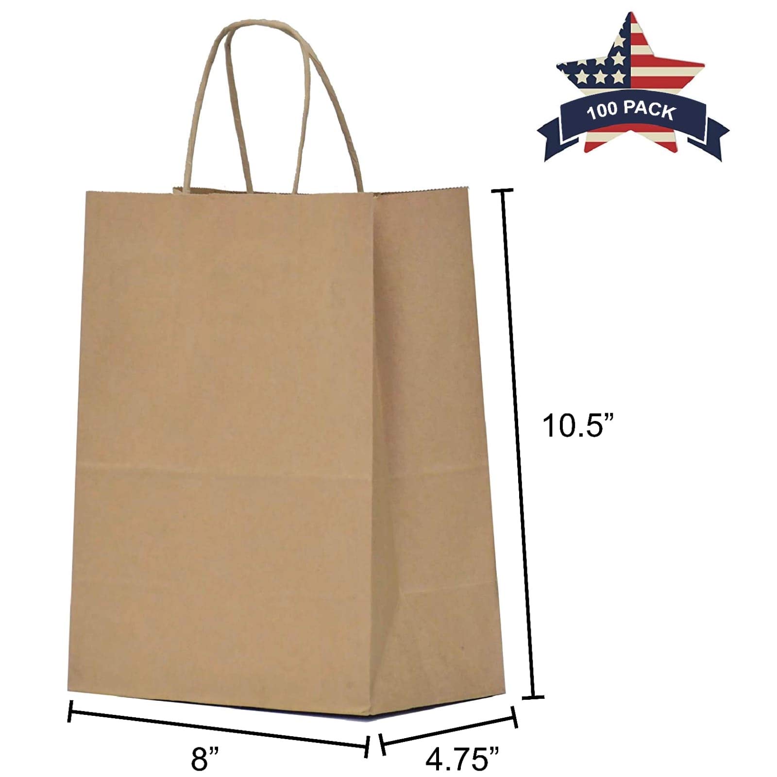 Brown Paper Bags with Handles 50 Pcs 8x4.75x10.5 inches