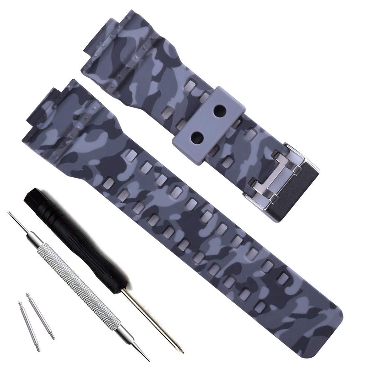 Natural Resin Replacement Watch Band Strap for Casio Mens G-Shock GD120/GA-100/GA-110/GA-100C (Camouflage-Light Grey)