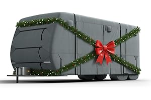 KING BIRD RV Cover, Heavy Duty 5-Layer Snow Protection, Fits 24-27ft Travel Trailers Campers, with Adhesive Repair Patches,Windproof Straps&Tire Covers