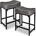 FLYZC Counter Height Bar Stools Set of 2, Bar Stools for Kitchen Counter, 24 Inch Counter Stools Saddle Barstools with Metal Base for Pub, Bar, Kitchen Dining Room(Grey)