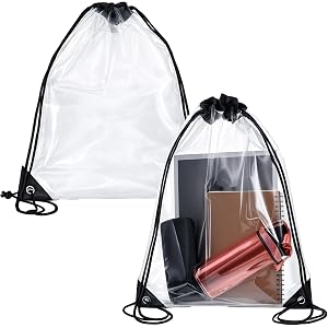 Sorcristy Clear Drawstring Bag 2 Pcs Waterproof Bags for Stadium Events | PVC Drawstring See Through Backpack for Men and Wom