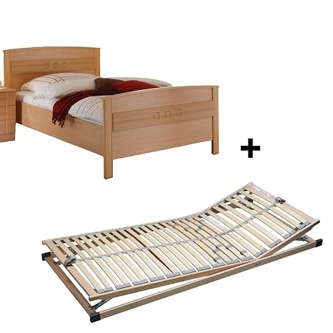 SET Lattenrost verstellbar & Komfortbett Seniorenbett Buche Dekor 100x200
