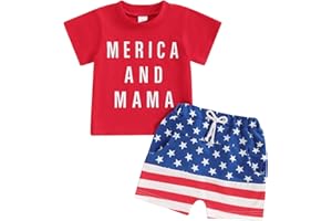 Madjtlqy Baby Boy 4th of July Outfit USA Letter Print Short Sleeve T-Shirt Stripe Star Shorts Set Patriotic Summer Clothes