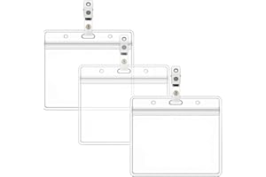 LEADER JIN Horizontal Name Tag Holders and Metal Badge Clips with Vinyl Strap Waterproof PVC ID Card Holder (Horizontal 2.36x3.74 3PACK)