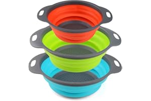 Collapsible Colander, BESUNTEK Strainer Set Round Food Silicone Kitchen for Draining Pasta, Vegetable and Fruit 2 pcs 4 Quart