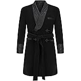 Apornipal Men's Long Velvet Smoking Robe Double Breasted Jacket Blazer with Belt for Dinner Wedding Party
