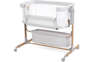 TAYLENGROW BABY Baby Bassinet Bedside Sleeper, 3-in-1 Rocking Bassinet for Baby with 6-Level Height Adjustable, 4 Wheels & Breathable Mesh Walls, Portable Bedside Bassinet with Mattress for Newborn