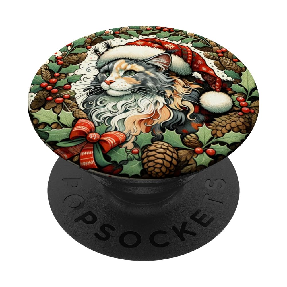 Holidays Dilute Calico Maine Coon Cat Illustration PopSockets Swappable PopGrip