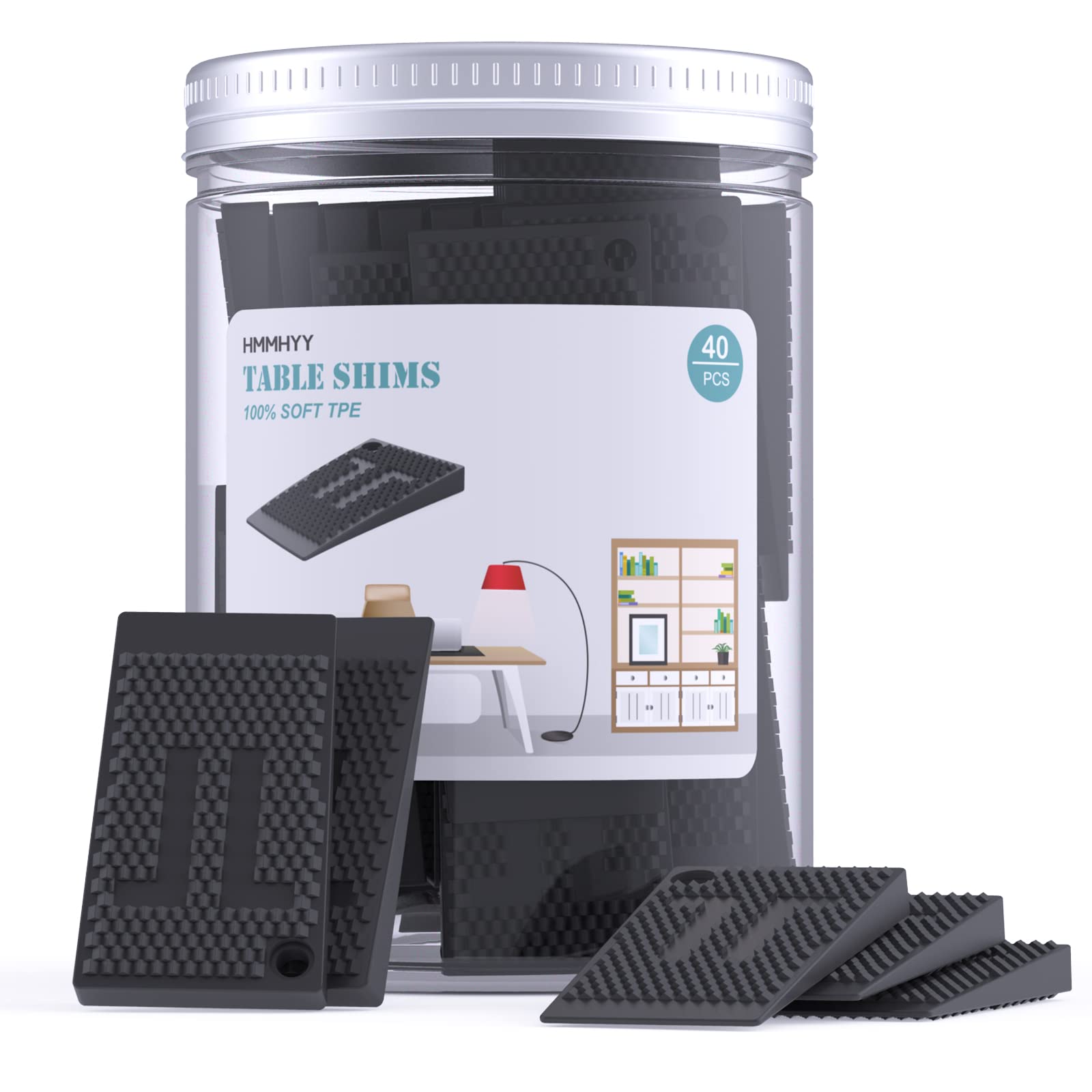 Furniture Wedges 40 Pieces, Plastic Shims for Leveling Tables Chair Fridge Toilet, Flexible Rubber Shims, DIY Furniture Levelers and Table Wedges for Home Restaurant Use, Durable and Stackable, Black