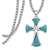 Tiaxiemo Cross Necklace 925 Sterling Silver Turquoise Cross Necklace for Men Christian Jewelry Gifts for Men