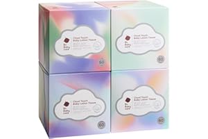 Bc Babycare Lotion Ultra Soft Facial Tissues, Hypoallergenic, Plant-based Materials, Clean Gentle Baby Essentials, 60 Tissues Per Box, 5-Ply (60 Count (Pack of 4))