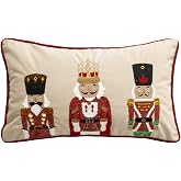 MOCOFO Christmas Nutcracker Pillow Cover, Beige, 12x20in, Embroidered Decor | Embroidered Nutcracker Figure, Lumbar Shape, Soft Velvet Base, for Sofa, Couch, Bedroom, Fireplace Mantel Decor