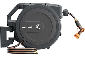 Giraffe Tools AW30 Wall Mounted 1/2" x 100 ft Garden Hose Reel, Retractable Water Hose Reel, Automatic Rewind & Lock at Any Length