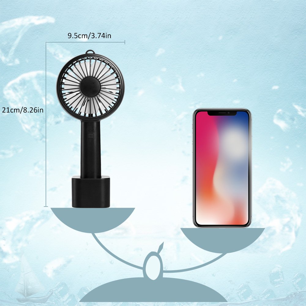 LOBKIN Portátil de Bolsillo Portátil Mini Ventilador Ventilador Eléctrico con Batería Recargable 2600mAh 8 Horas de Tiempo de Trabajo Ajustable 3 Velocidades para la Habitación de Oficina Al Aire Libre Del Hogar Viajando (negro)