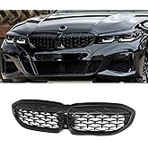 SNA G20 Grill, Diamond Front Kidney Grille for 2019-2022 BMW 3 Series G20 (ABS Gloss Black Grill)