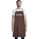 MIKI WELL Chef Apron for Men Women,Adjustable Apron for Kitchen Baking Painting,Canvas Apron for Garden, Restaurant, Cafe