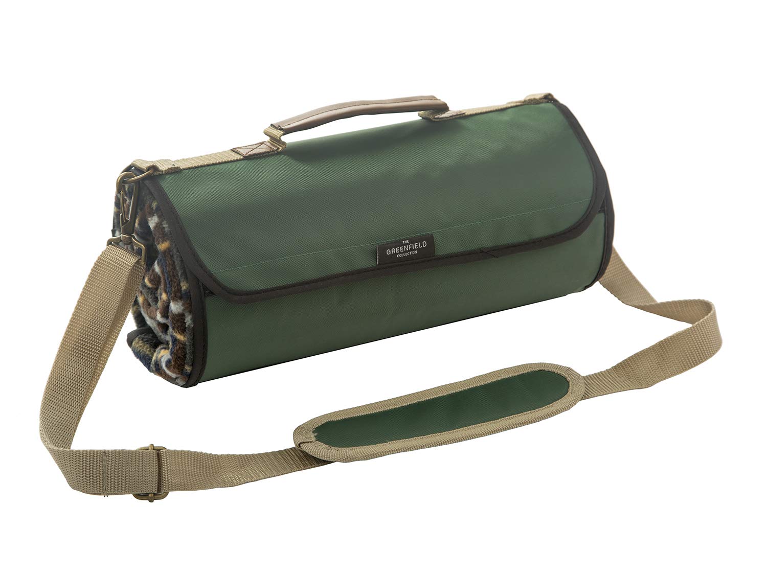 Greenfield Collection 135cm x 225 Luxury Forest Green Plaid Moisture Resistant Picnic Blanket for Camping, Outdoor, Park, Hiking Beach With Carry Handle