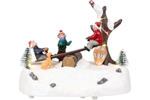 YANSYUAN LED Lighted Musical and Animated Children's Fun Winter Seesaw Scene Christmas Village Decor,