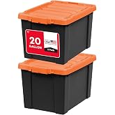 IRIS USA Lockable Storage Bins with Lids, 20 Gallon Heavy Duty, 2 Pack | Made in USA heavy-duty storage for tools, garage equipment, camping gear, moving supplies, and workshop organization.