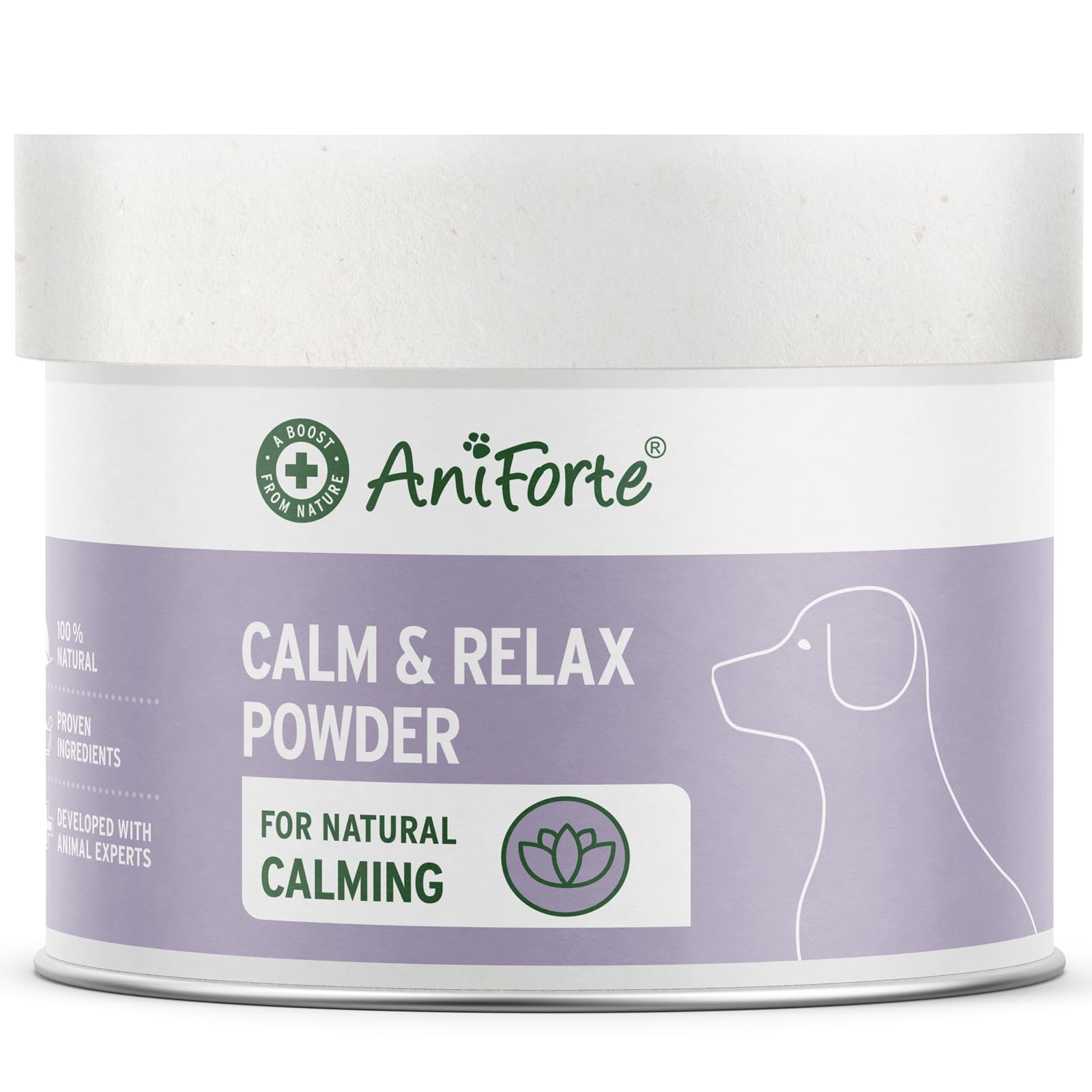 AniForte Calm & Relax 100g for Dogs - Natural Stress & Anxiety Relief Powder, Calming Product In Cases Of Anxiety from Separation, Fireworks, Travelling, Hyperactivity, Aggression