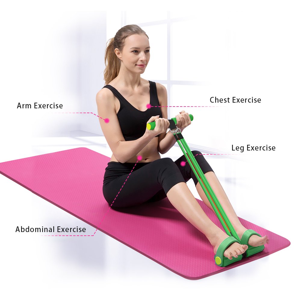 Resistance Exercise Tension Bands with Handles Sit-ups Fitness Equipment Situps Stretching Chest Expander Portable Home GYM Training Kit (Green)