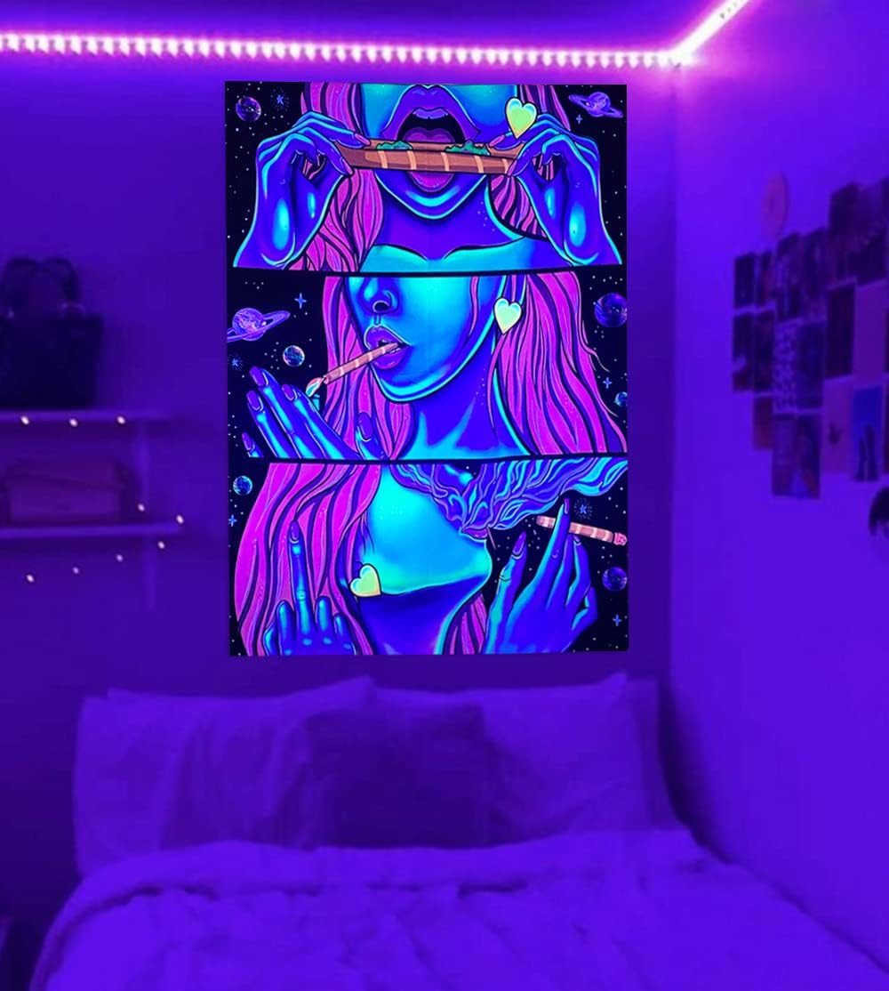 Tapestries - Trippy Tapestry Blacklight Tapestry Weed Tapestry for Stoner Wall Tapestry for Bedroom Room Accessories Cannabis Accessories Weed Smoking Accessories Trippy Room Decor Weed Accessories Posters 60”x40”