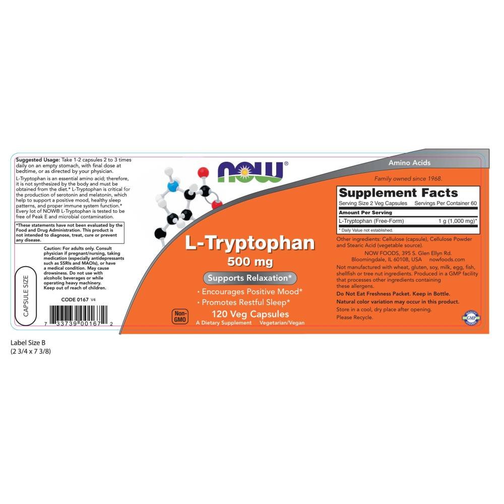 Now Foods L-Tryptophan 500mg Standard - 120 Cápsulas: Amazon.es: Salud y cuidado personal