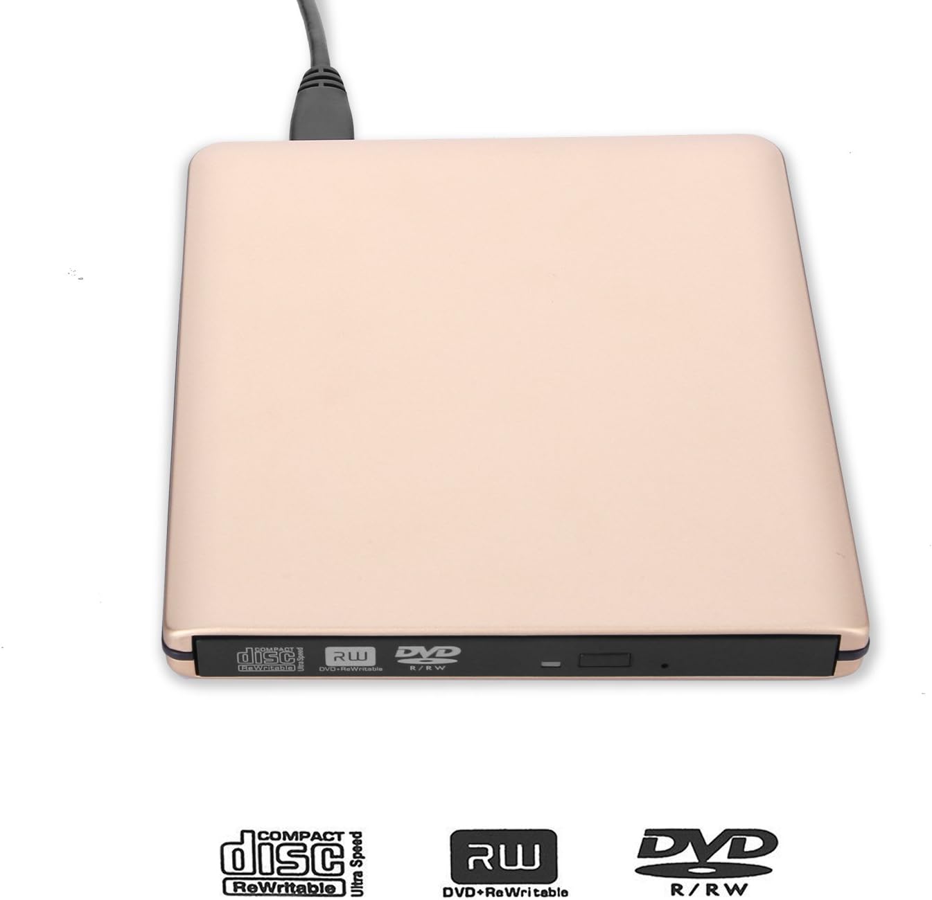 Emmaky DVD Drive USB 3.0 External CD DVD Player Writer Aluminium CD-RW/DVD-RW Burner Drive For MacBook/Laptops/Desktops/Notebooks Support Windows 10 (Golden)
