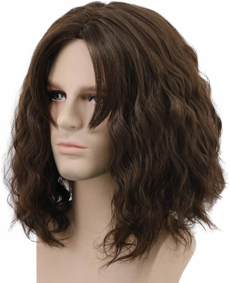 Karlery Men Fluffy Short Curly Brown Wig Halloween Cosplay Anime Costume Wig, Dark Brown, 24 inches - Image 3
