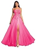 Hot Pink Tulle Prom Dresses for Women Plus Size